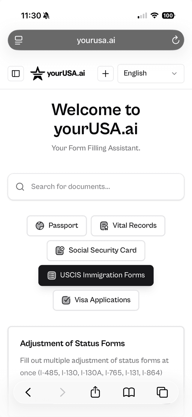 yourUSA.ai on mobile — home screen