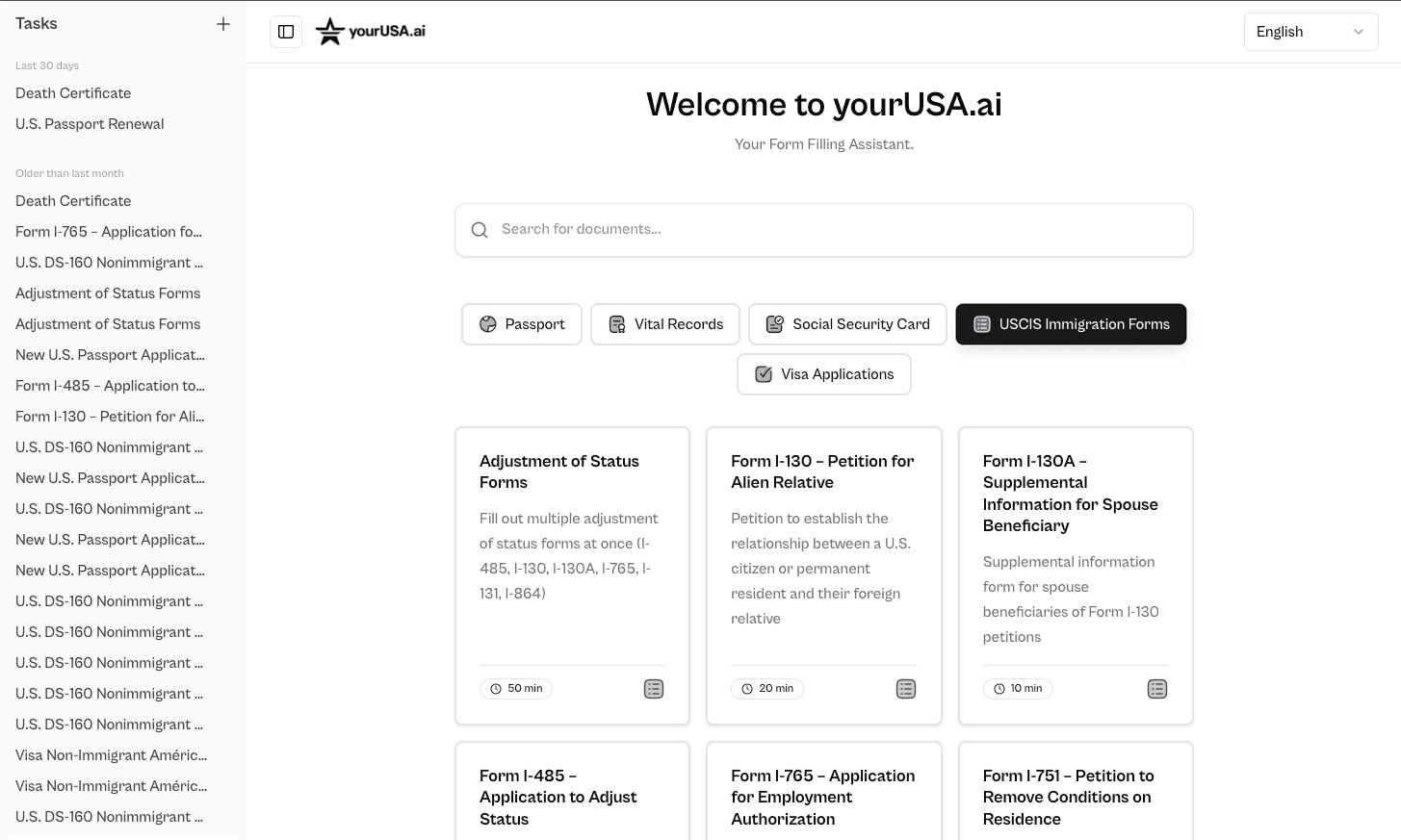 yourUSA.ai — document selection