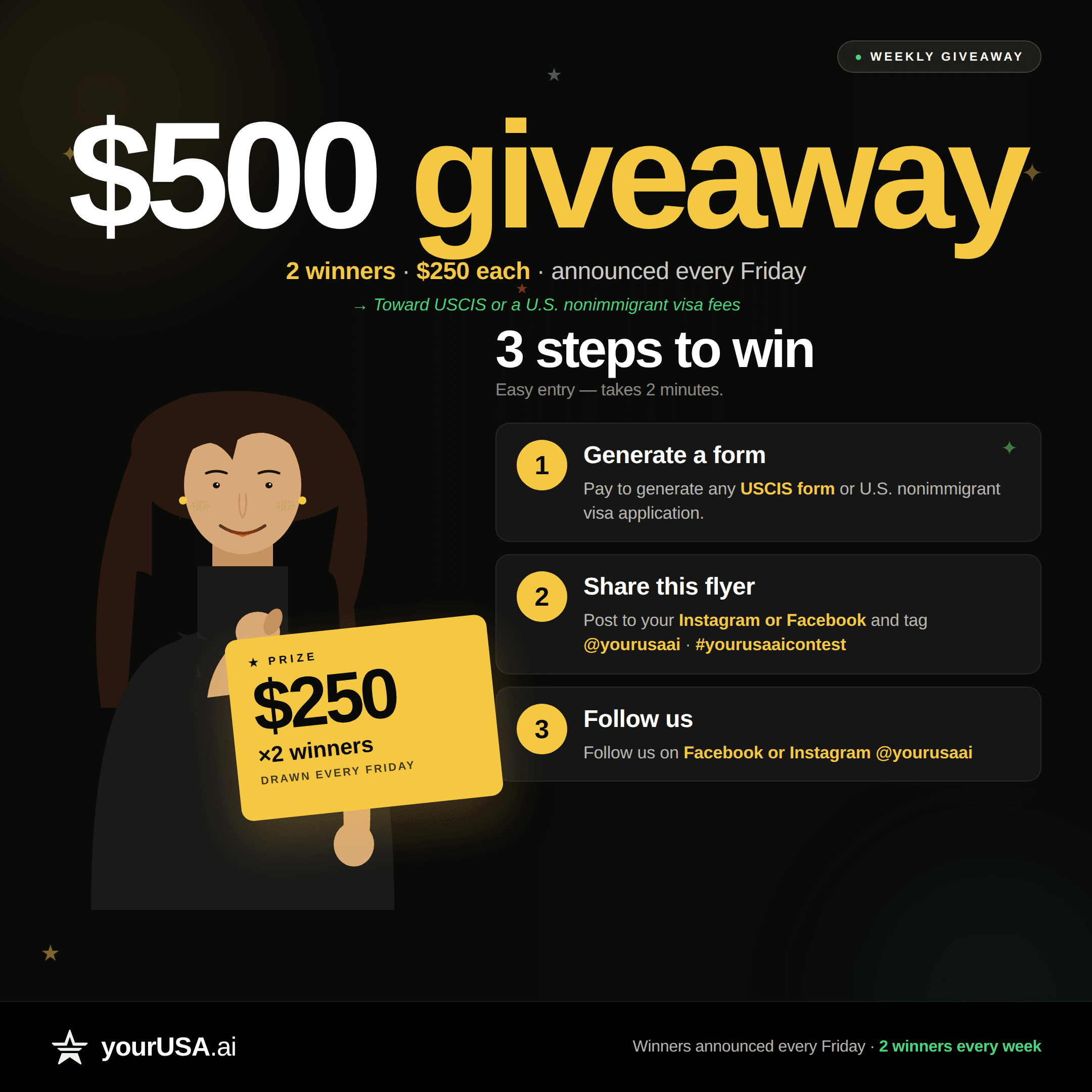 yourUSA.ai weekly giveaway contest flyer